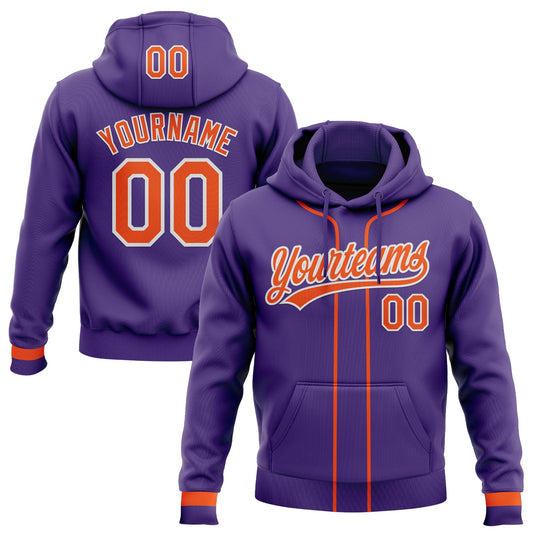 Custom Stitched Purple Orange-White Baseball Pullover Sweatshirt Hoodie - Main View