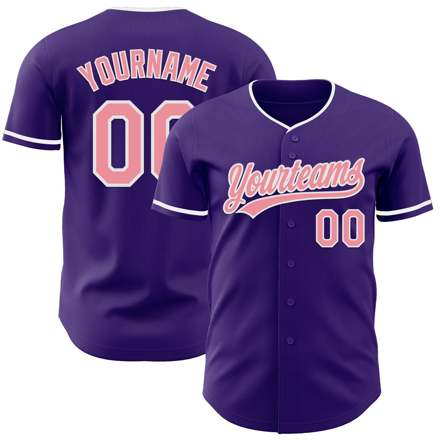 Custom Purple Medium Pink-White Authentic Baseball Jersey - Main View
