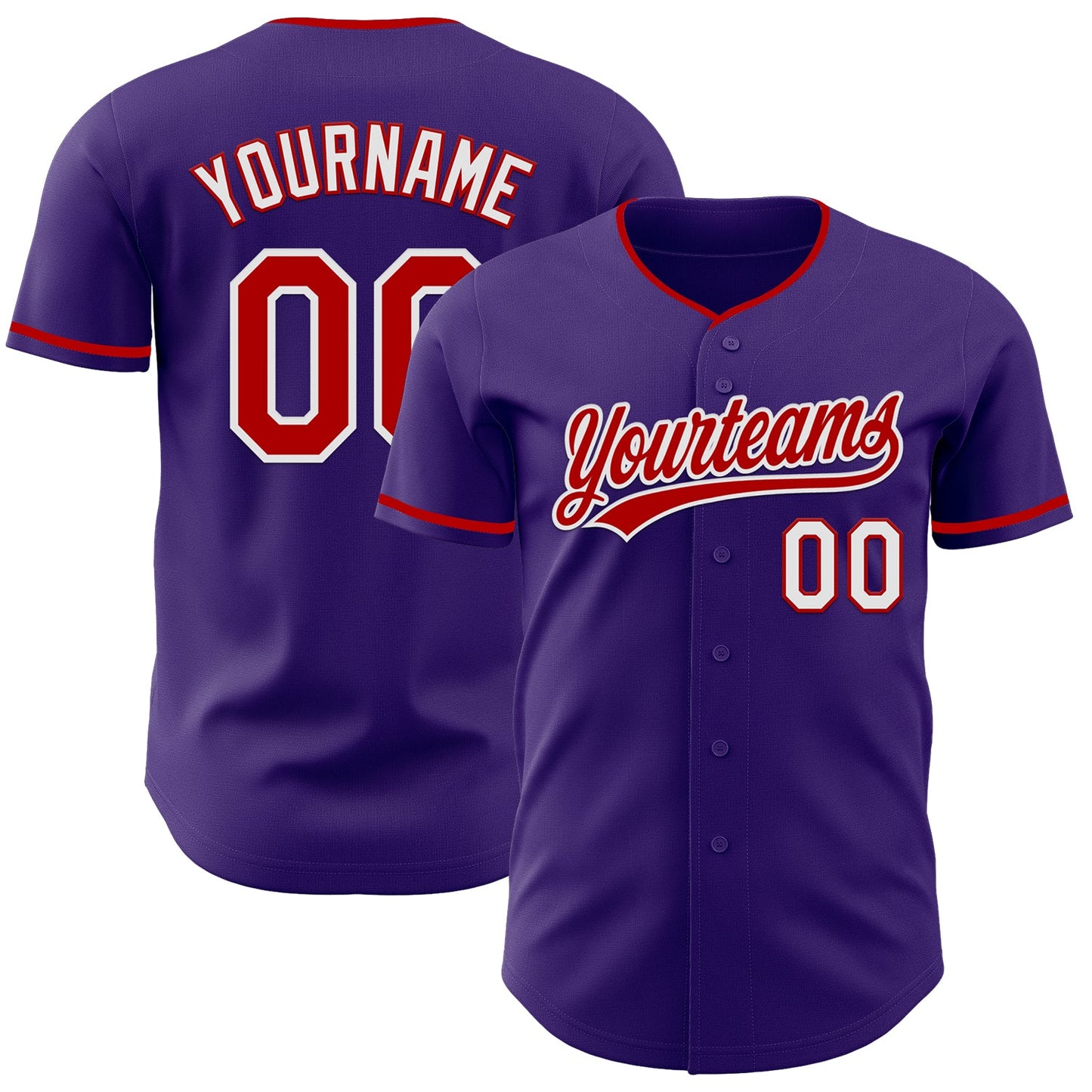 Custom Purple Red-White Authentic Baseball Jersey - Main View