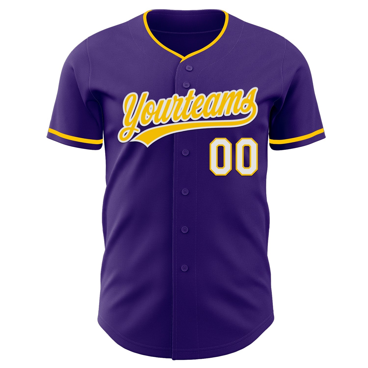 Custom Purple Yellow-White Authentic Baseball Jersey view 2