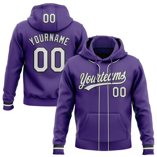 Custom Stitched Purple White-Black Baseball Pullover Sweatshirt Hoodie - Main View