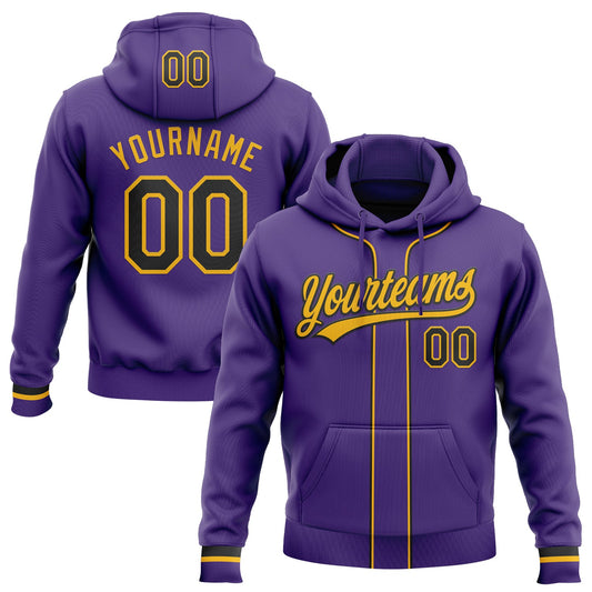 Custom Stitched Purple Black-Gold Baseball Pullover Sweatshirt Hoodie - Main View