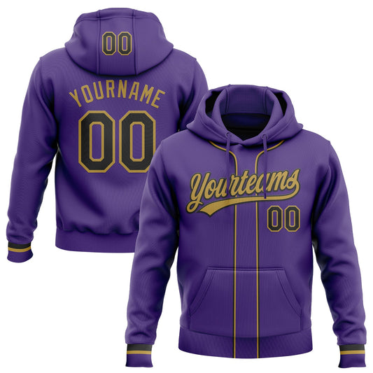 Custom Stitched Purple Black-Old Gold Baseball Pullover Sweatshirt Hoodie - Main View