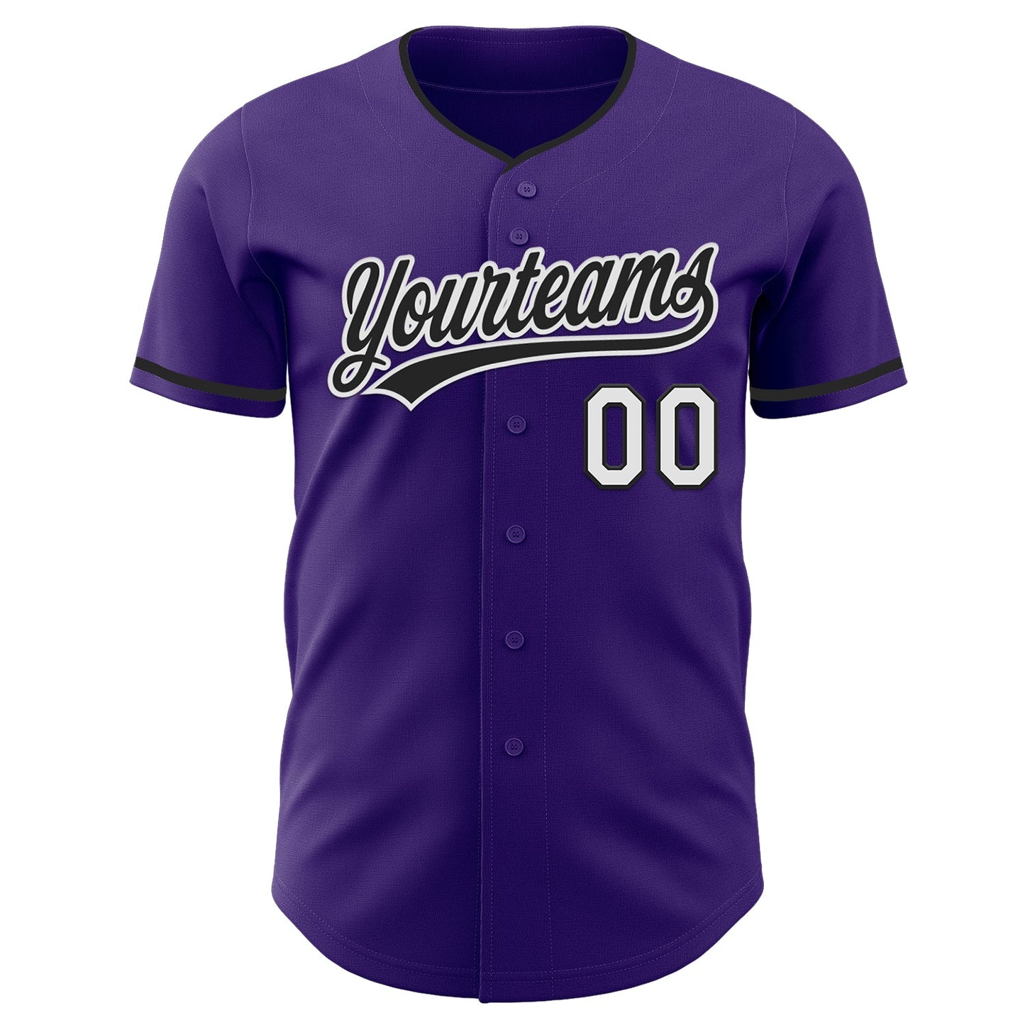 Custom Purple Black-White Authentic Baseball Jersey view 2
