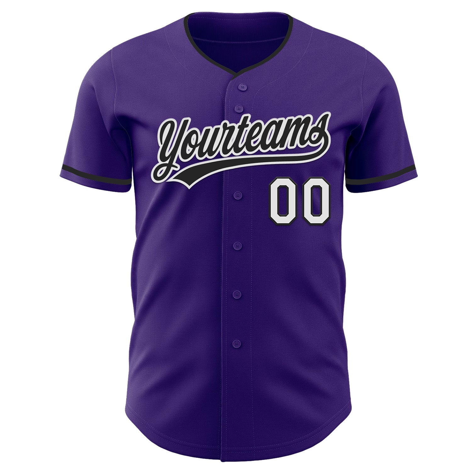 Custom Purple Black-White Authentic Baseball Jersey view 2
