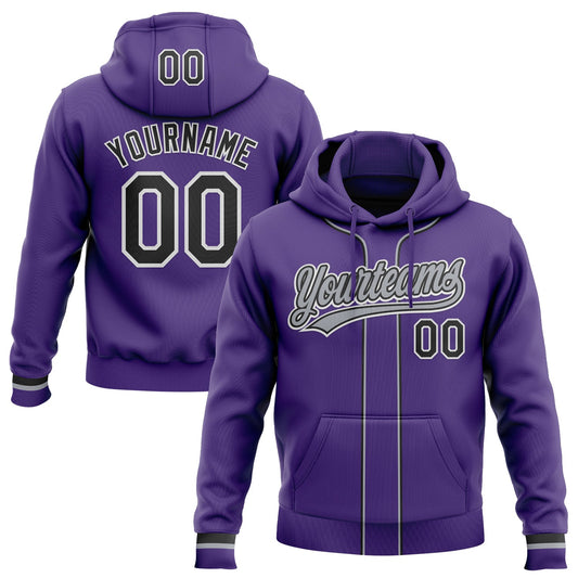 Custom Stitched Purple Black-White Baseball Pullover Sweatshirt Hoodie - Main View