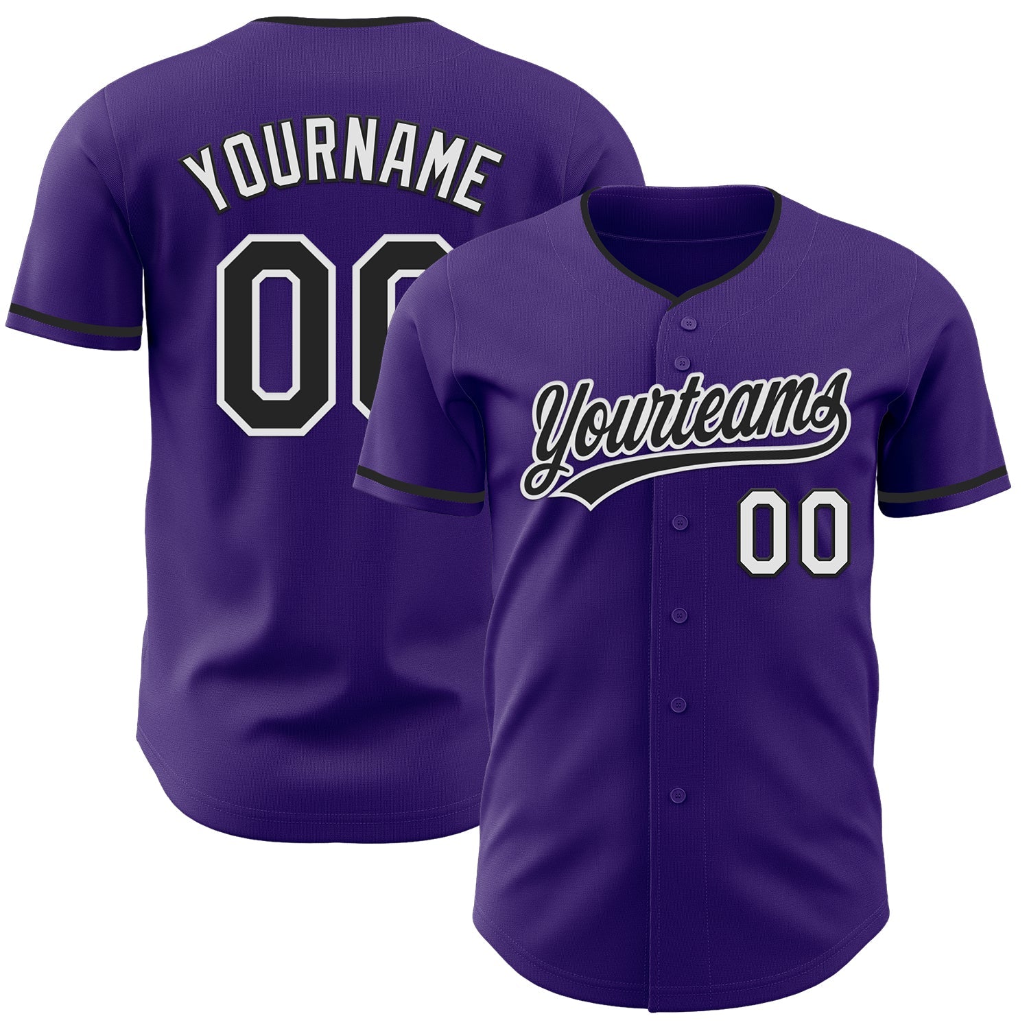 Custom Purple Black-White Authentic Baseball Jersey - Main View