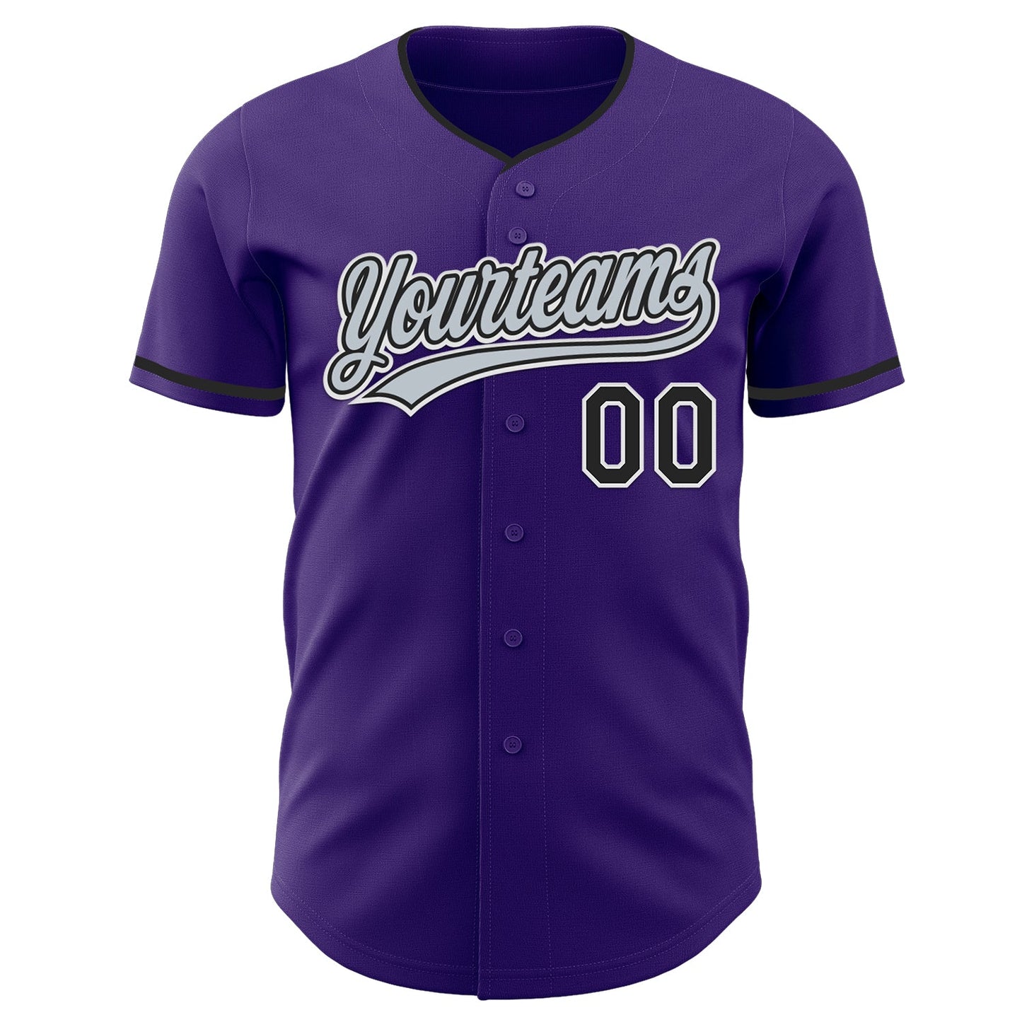 Custom Purple Black-White Authentic Baseball Jersey view 2