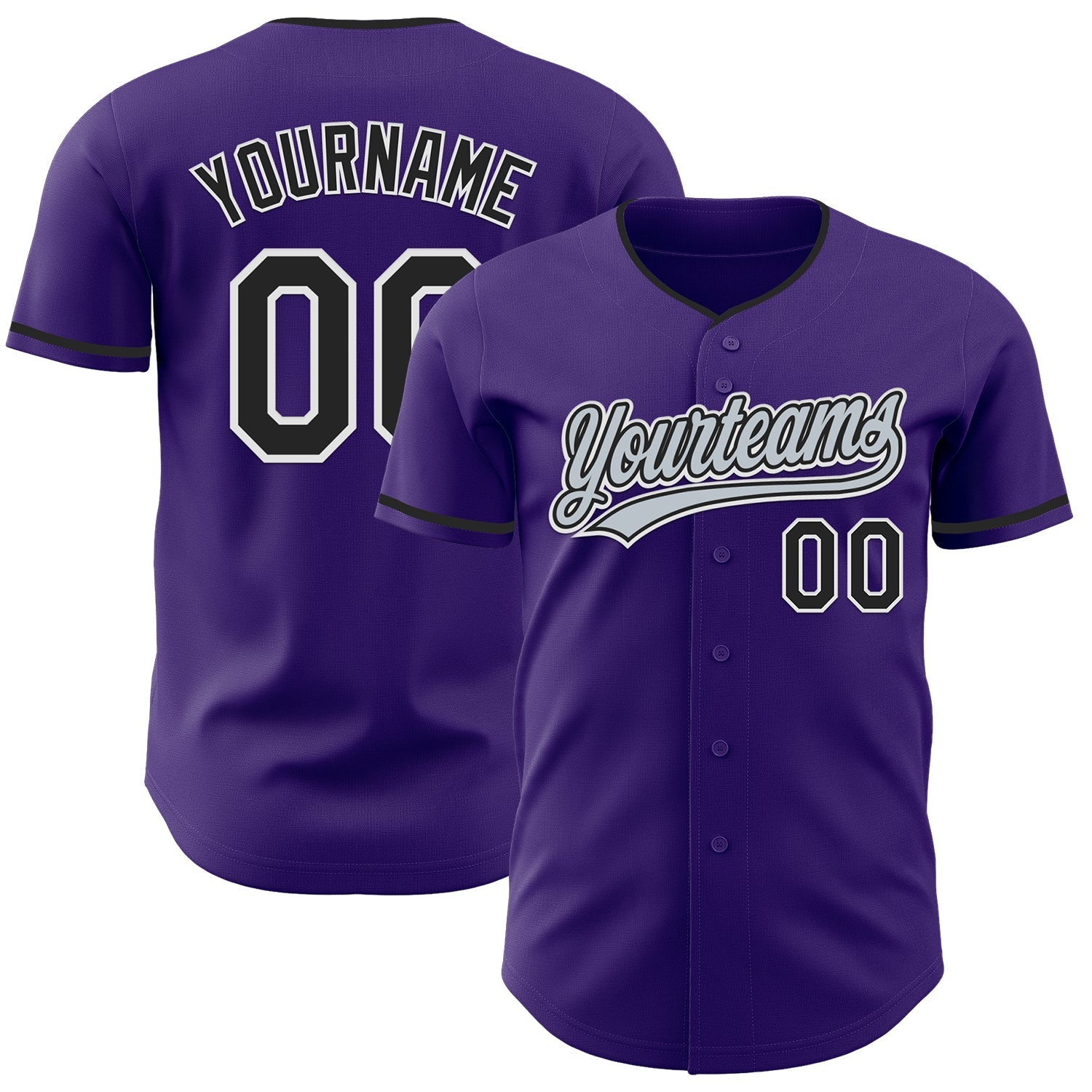 Custom Purple Black-White Authentic Baseball Jersey - Main View