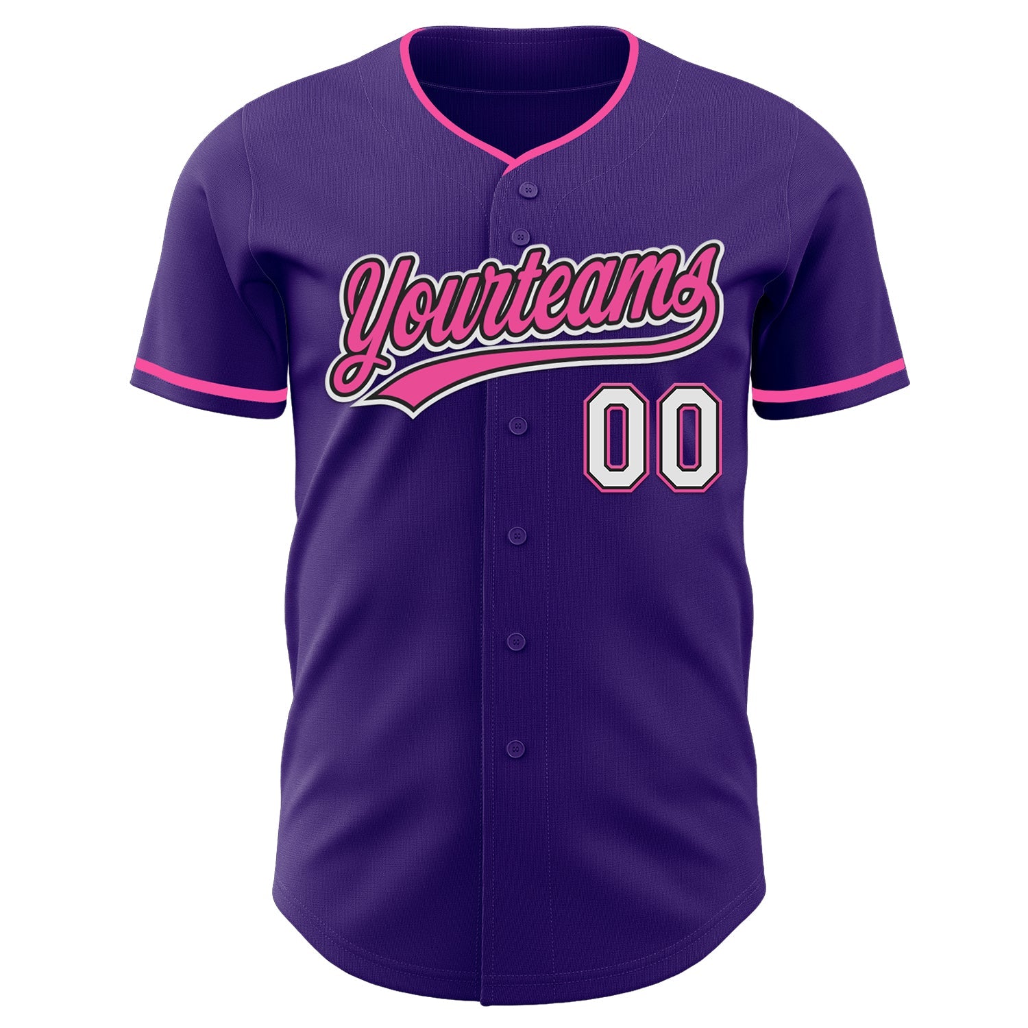 Custom Purple White Black-Pink Authentic Baseball Jersey view 2