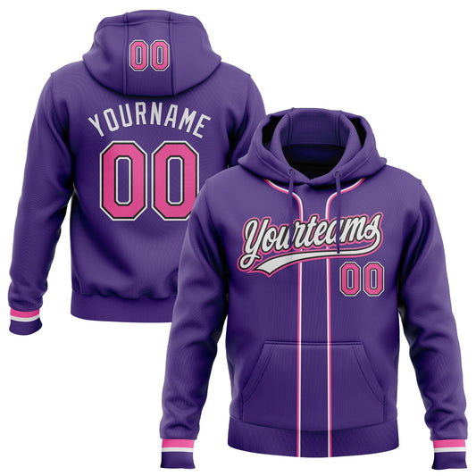 Custom Stitched Purple Pink Black-White Baseball Pullover Sweatshirt Hoodie - Main View