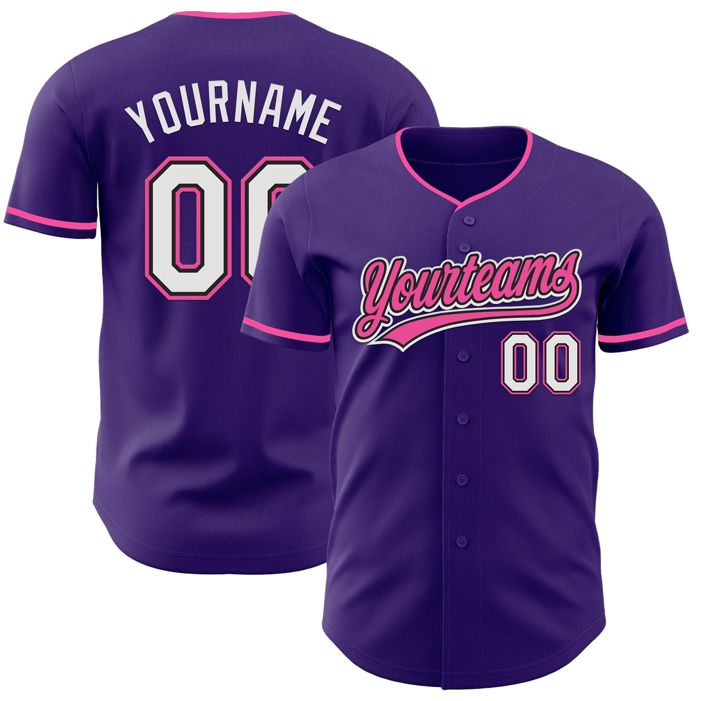 Custom Purple White Black-Pink Authentic Baseball Jersey - Main View