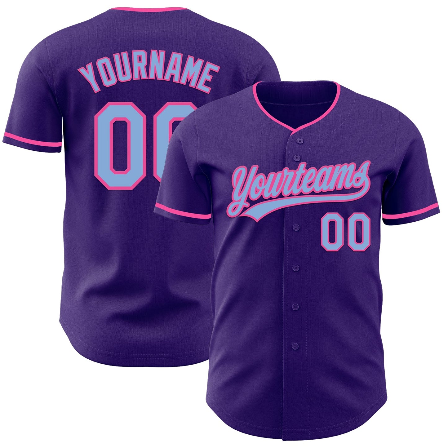 Custom Purple Light Blue-Pink Authentic Baseball Jersey - Main View