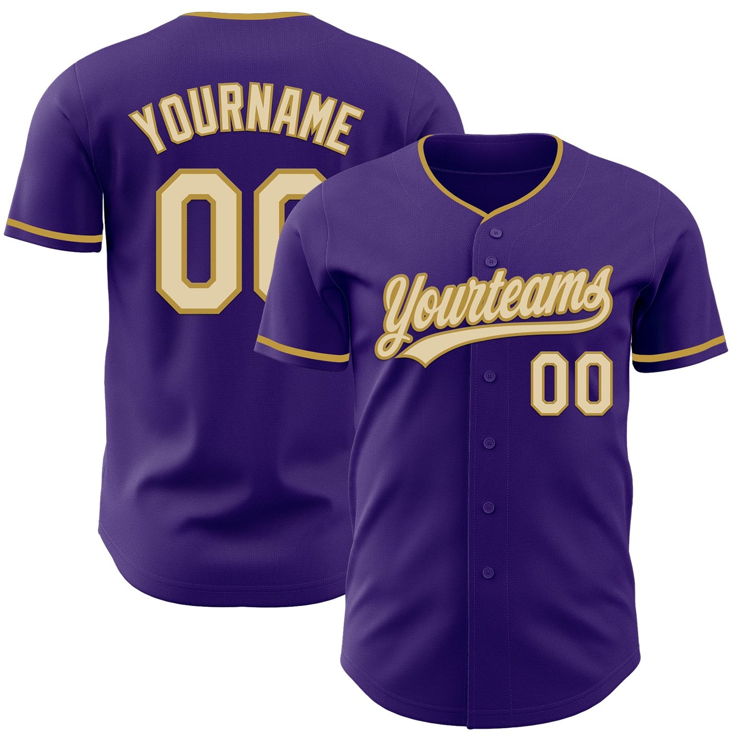 Custom Purple Cream-Old Gold Authentic Baseball Jersey - Main View