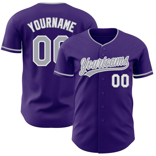 Custom Purple Gray-White Authentic Baseball Jersey - Main View