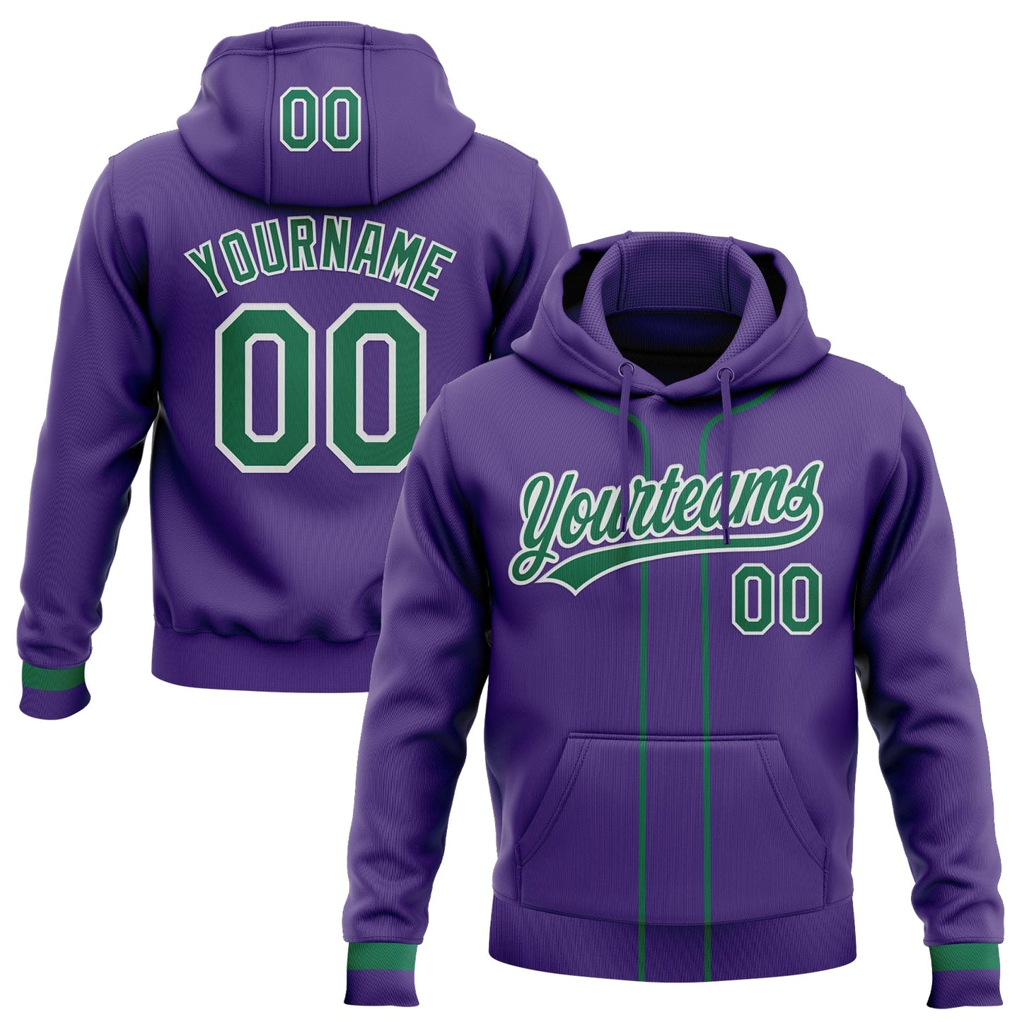 Custom Stitched Purple Kelly Green-White Baseball Pullover Sweatshirt Hoodie - Main View