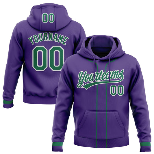 Custom Stitched Purple Kelly Green-White Baseball Pullover Sweatshirt Hoodie - Main View