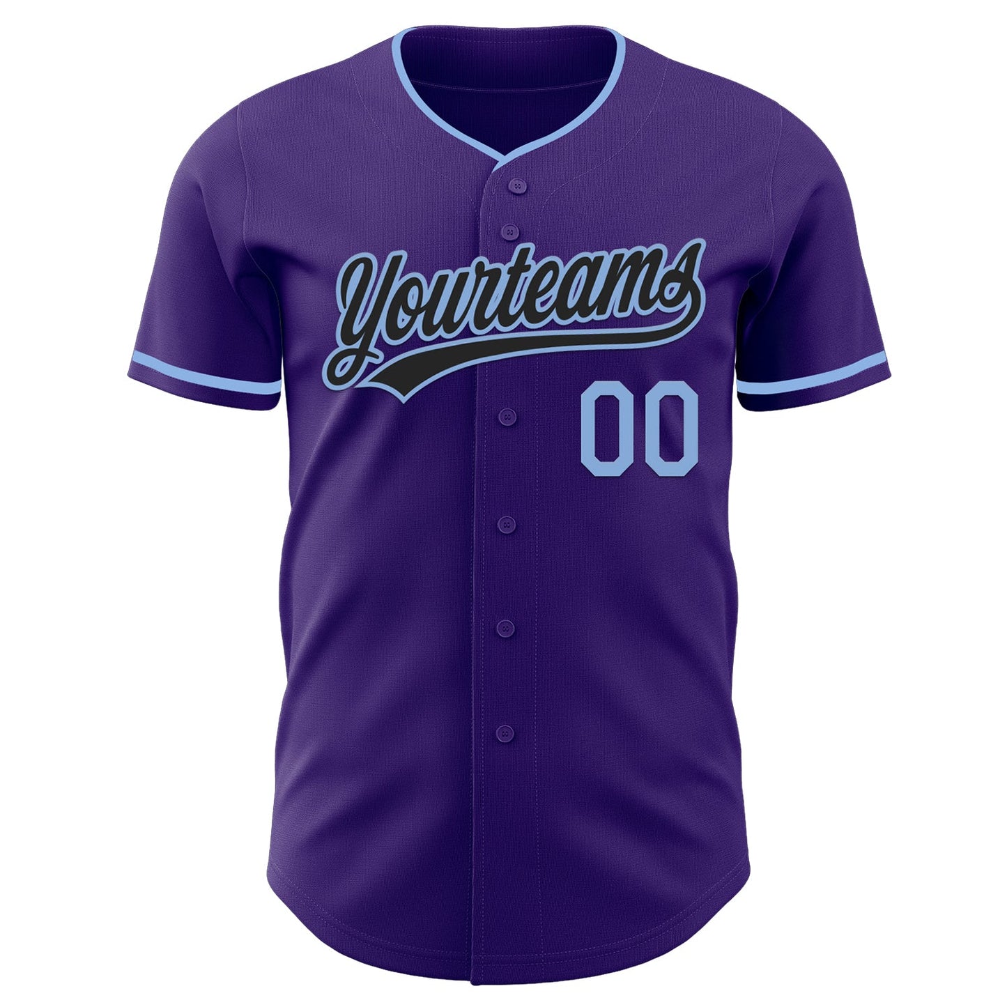 Custom Purple Black-Light Blue Authentic Baseball Jersey view 2