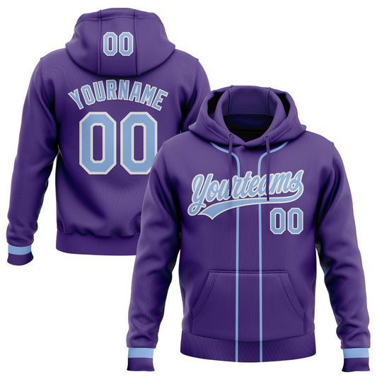 Custom Stitched Purple Light Blue-White Baseball Pullover Sweatshirt Hoodie - Main View