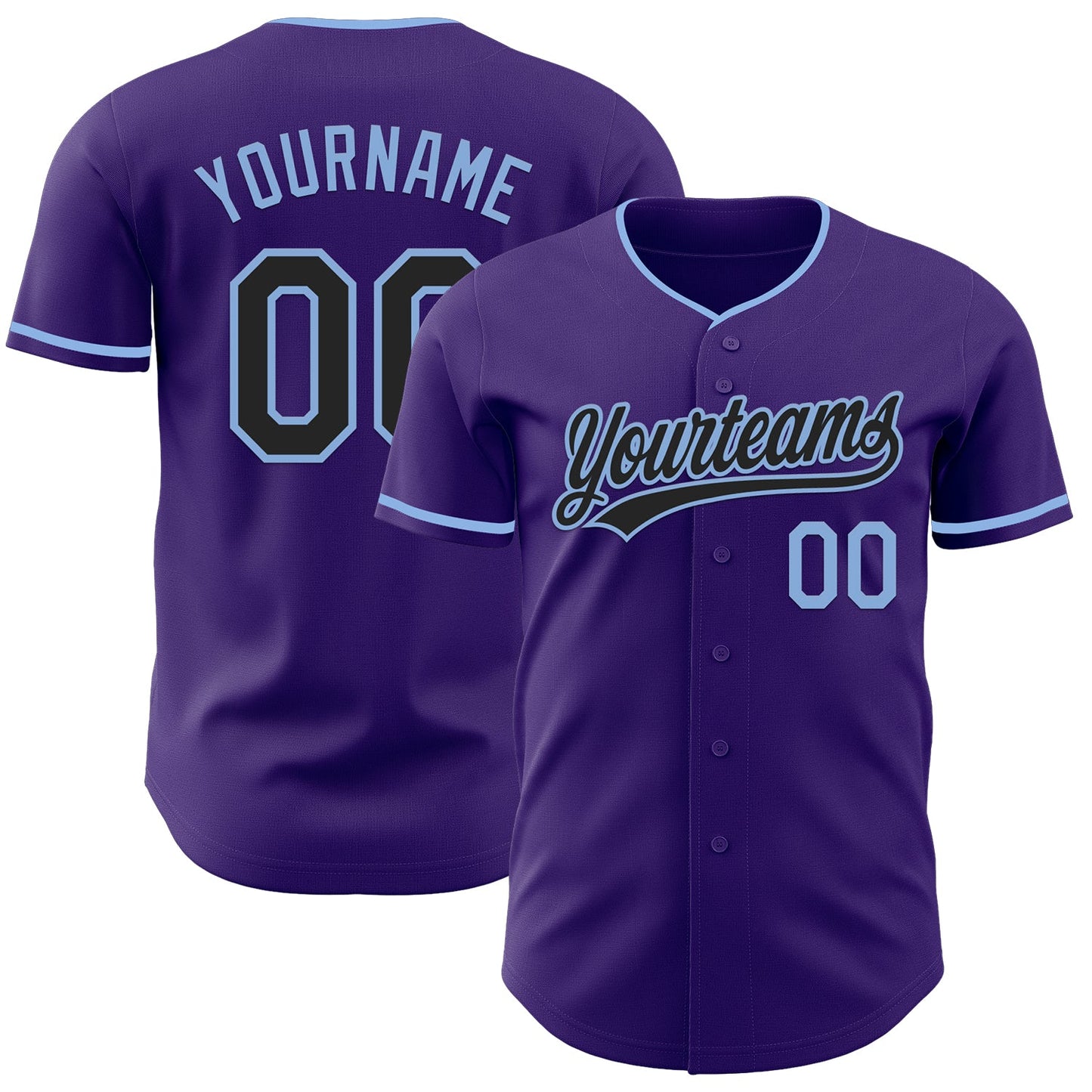 Custom Purple Black-Light Blue Authentic Baseball Jersey - Main View