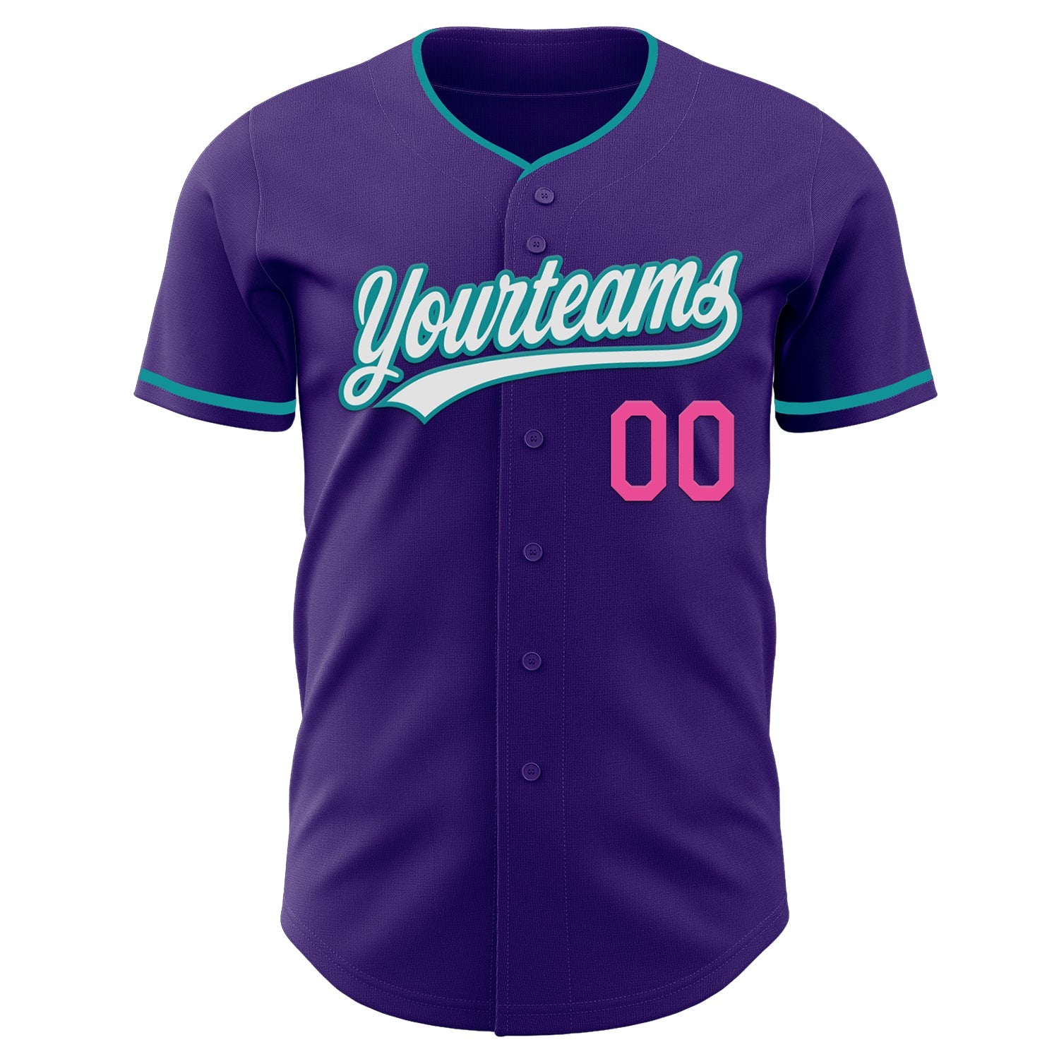 Custom Purple White Teal-Pink Authentic Baseball Jersey view 2