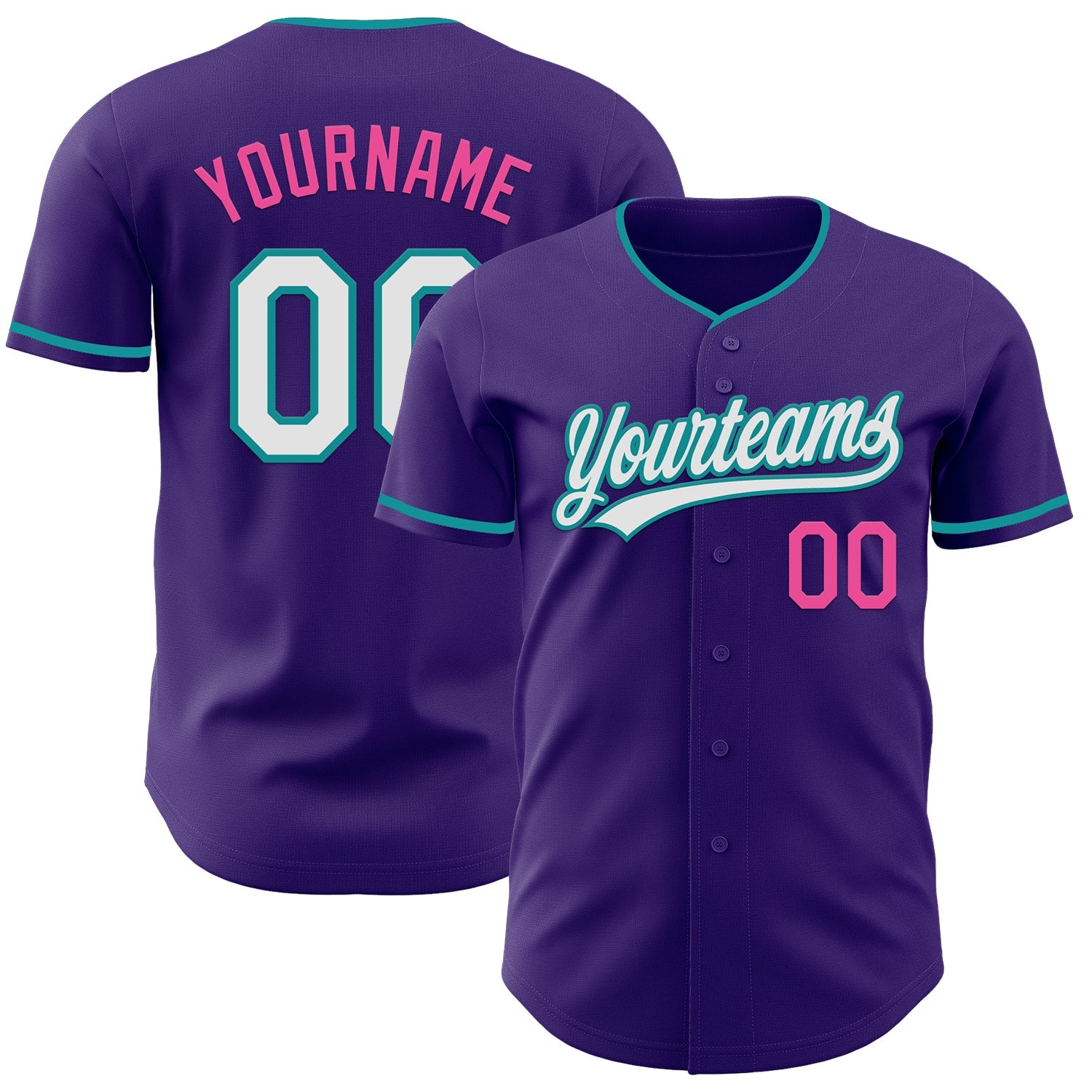 Custom Purple White Teal-Pink Authentic Baseball Jersey - Main View