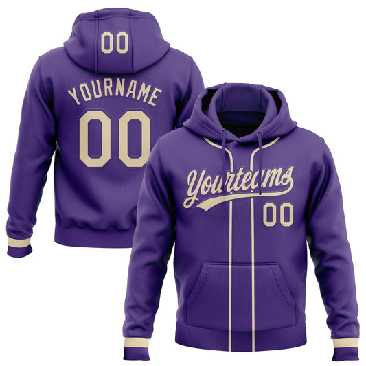 Custom Stitched Purple Cream Baseball Pullover Sweatshirt Hoodie - Main View