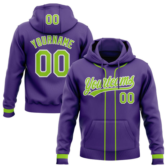 Custom Stitched Purple Neon Green-White Baseball Pullover Sweatshirt Hoodie - Main View