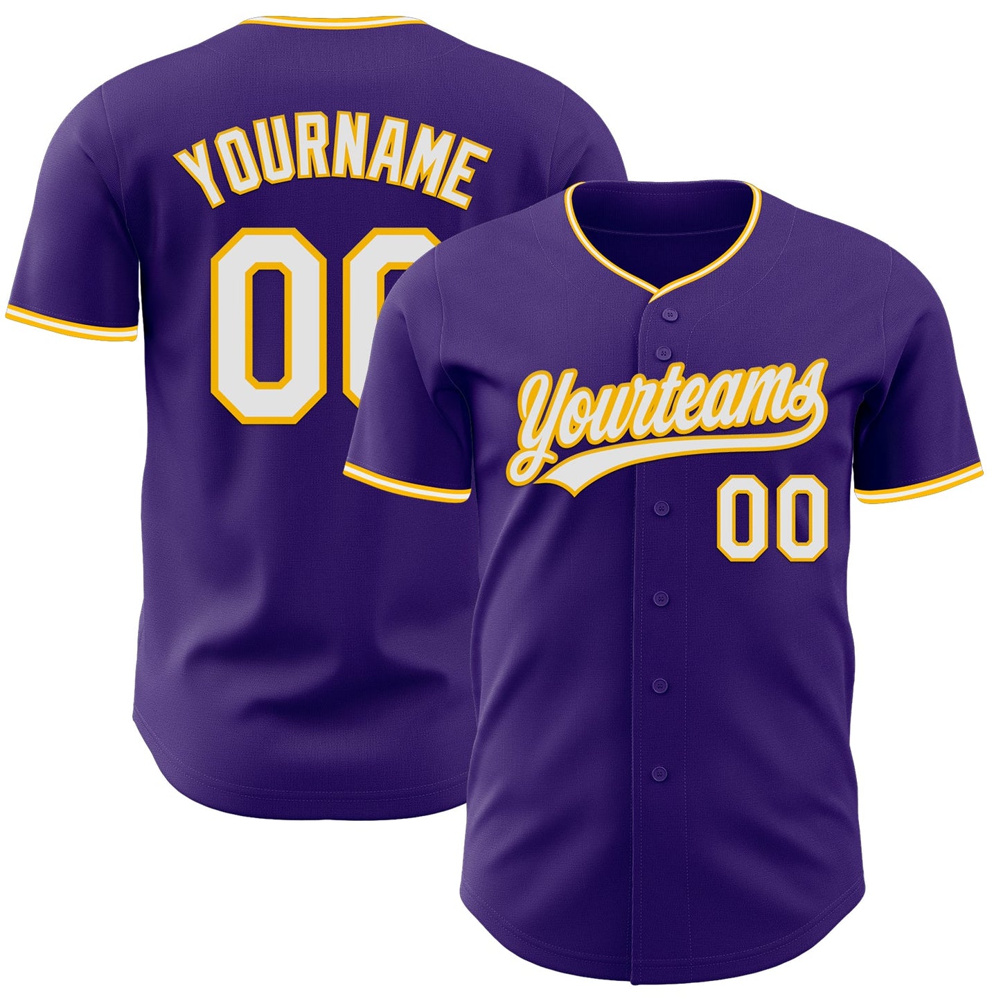 Custom Purple White-Gold Authentic Baseball Jersey - Main View