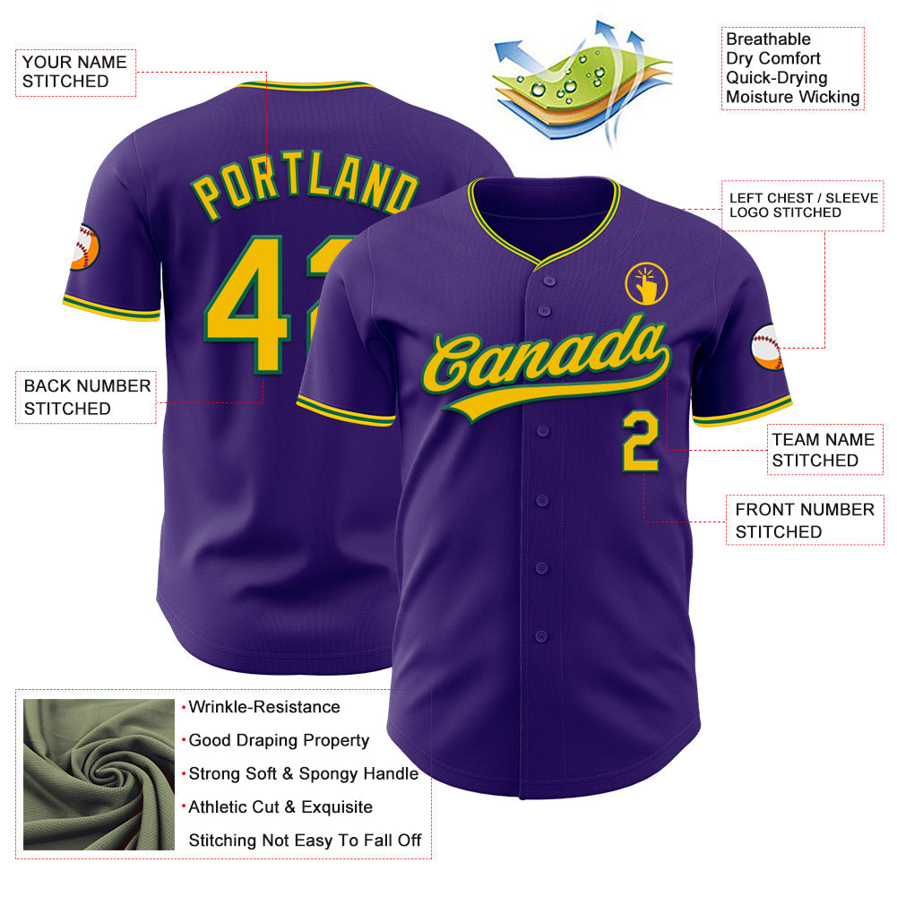 Custom Purple Yellow-Kelly Green Authentic Baseball Jersey view 3