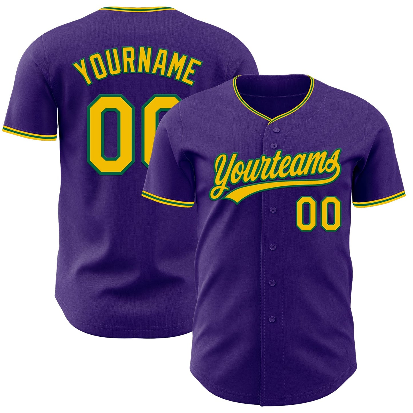 Custom Purple Yellow-Kelly Green Authentic Baseball Jersey - Main View