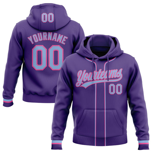 Custom Stitched Purple Light Blue-Pink Baseball Pullover Sweatshirt Hoodie - Main View