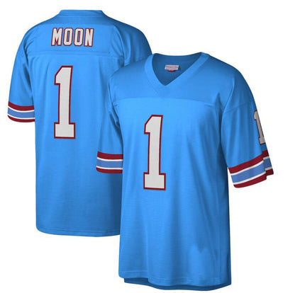 T.Titans #1 Warren Moon Light Blue Oilers Throwback Retired Player Game Jersey Stitched American Football Jerseys - Main View