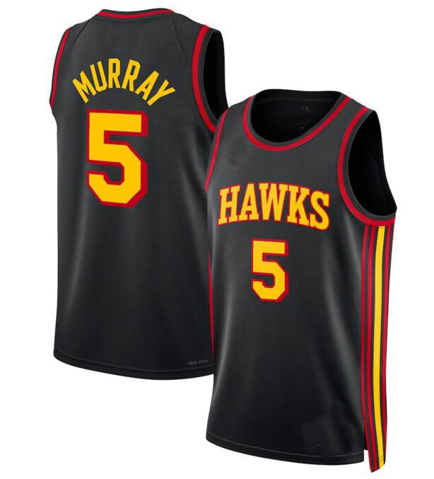 A.Hawks #5 Dejounte Murray  black Stitched American Basketball Jersey - Main View