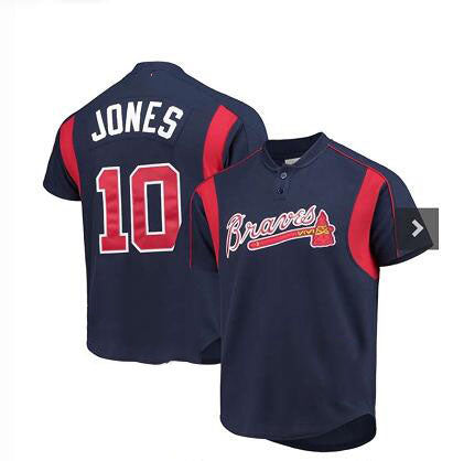Atlanta Braves #10 Chipper Jones Navy Alternate Jersey Stitches Baseball Jerseys - Main View