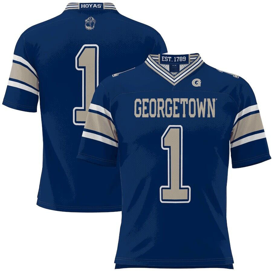 G.Hoyas GameDay Greats #1 Navy Football Jersey American College Jerseys - Main View