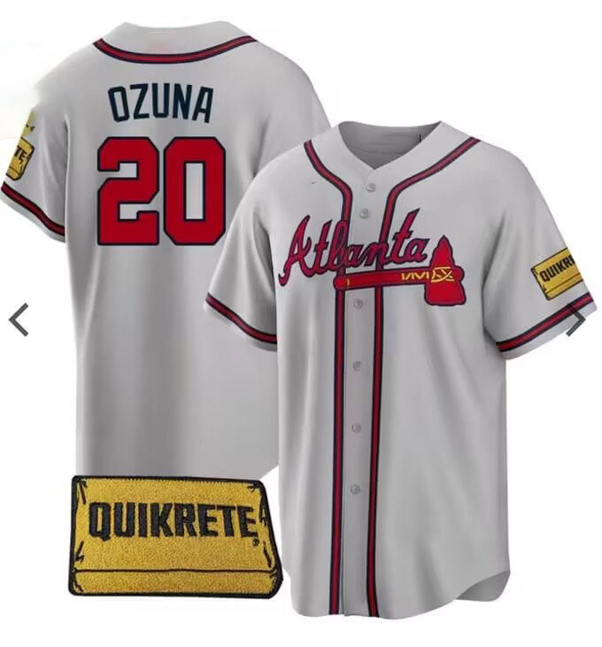 Atlanta Braves #20 Marcell Ozuna Gray Alternate Jersey Stitches Baseball Jerseys - Main View