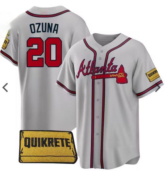 Atlanta Braves #20 Marcell Ozuna Gray Alternate Jersey Stitches Baseball Jerseys - Main View