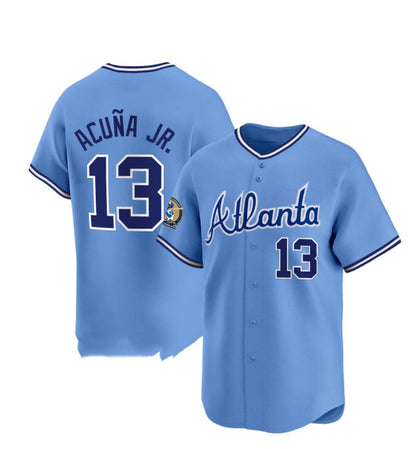 Atlanta Braves #13 Ronald Acuna Jr. Blue Alternate Jersey Stitches Baseball Jerseys - Main View