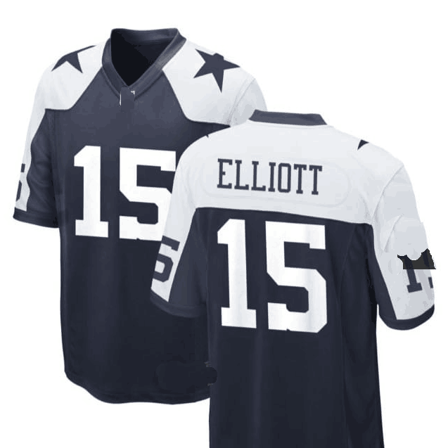 D.Cowboys #15 Ezekiel Elliott  Jersey - Navy White Stitched American Football Jerseys - Main View