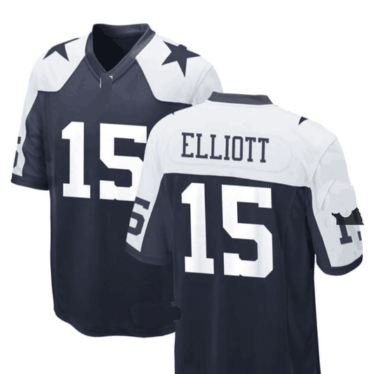 D.Cowboys #15 Ezekiel Elliott  Jersey - Navy White Stitched American Football Jerseys - Main View