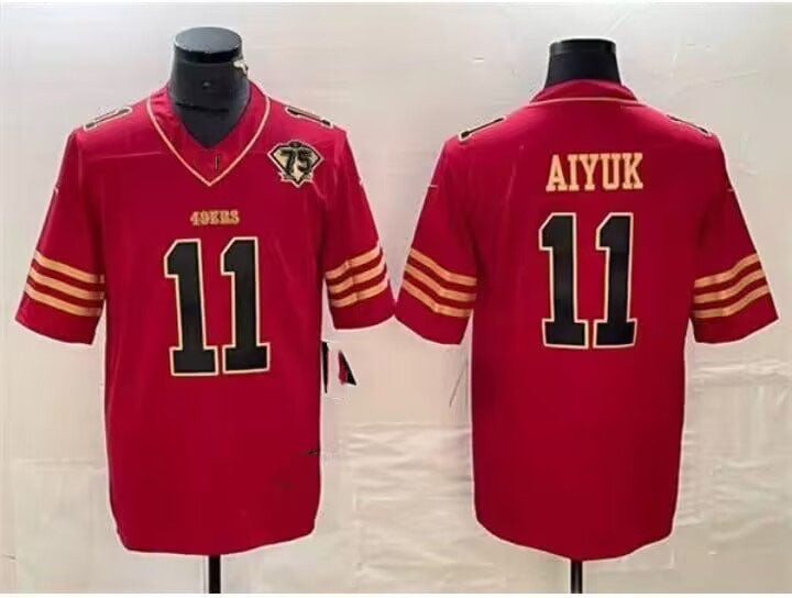 SF.49ers #11 Brandon Aiyuk 75th Anniversary Alternate Red Stitched Game Football Jersey - Main View