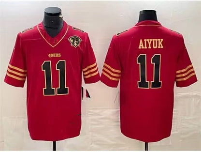 SF.49ers #11 Brandon Aiyuk 75th Anniversary Alternate Red Stitched Game Football Jersey - Main View