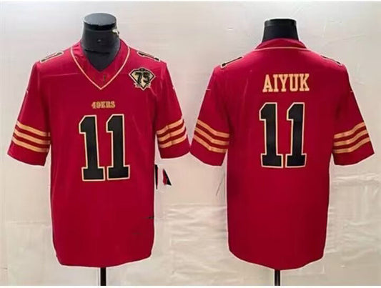 SF.49ers #11 Brandon Aiyuk 75th Anniversary Alternate Red Stitched Game Football Jersey - Main View