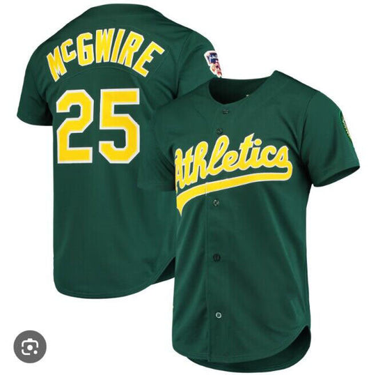 Oakland Athletics #25 Mark McGwire Mitchell & Ness 1997 Cooperstown Collection Authentic Jersey - Green Baseball Jerseys - Main View