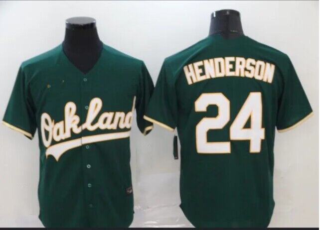 Oakland Athletics #24 Rickey Henderson Green Home Limited Stitched Baseball Jersey - Main View