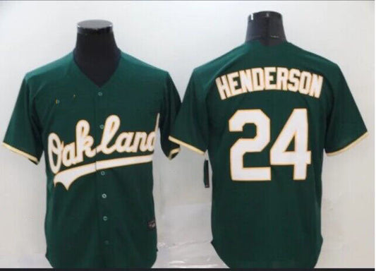 Oakland Athletics #24 Rickey Henderson Green Home Limited Stitched Baseball Jersey - Main View