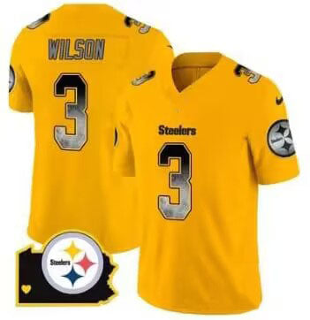 P.Steelers #3 Russell Wilson Gold Game Player Jersey Stitched American Football Jerseys - Main View