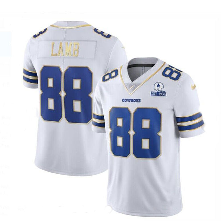 D.Cowboys #88 CeeDee Lamb “Gold Series” White Gold Trim Stitched American Football Jerseys - Main View