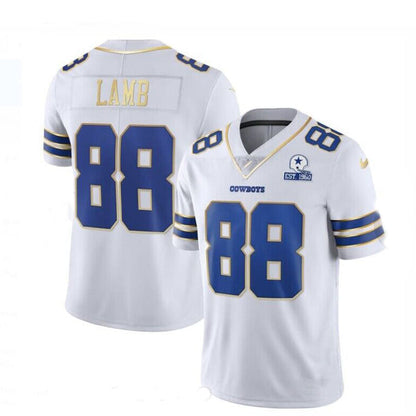 D.Cowboys #88 CeeDee Lamb “Gold Series” White Gold Trim Stitched American Football Jerseys - Main View
